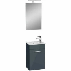 Vitra Mia Meuble 39x61x28 Cm Pour Salle De Bain Avec Miroir, Lavabo Et éclairage LED, Anthracite Brillant (MIASET40A)