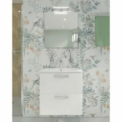 Vitra Mia Meuble 59x61x39,5 Cm Pour Salle De Bain Avec Miroir, Lavabo Et éclairage LED, Blanc Brillant (MIASET60B)