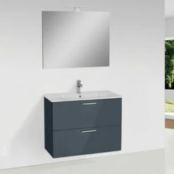 Vitra Mia Meuble 79x61x39,5 Cm Pour Salle De Bain Avec Miroir, Lavabo Et éclairage LED, Anthracite Brillant (MIASET80A)