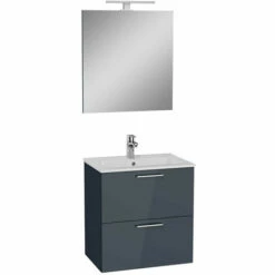 Vitra Mia Meuble 59x61x39,5 Cm Pour Salle De Bain Avec Miroir, Lavabo Et éclairage LED, Anthracite Brillant (MIASET60A)