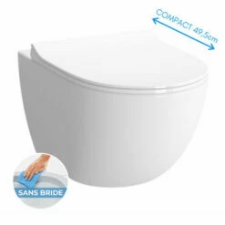 Vitra SENTO Cuvette Compacte Sans Bride 49,5cm + Abattant Ultra-fin Avec Frein De Chute (SentoCompactRimless)