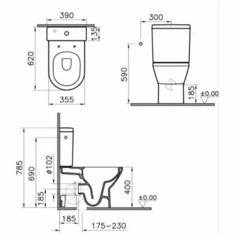 Vitra Integra Pack WC à Poser Sans Bride Avec Abattant Frein De Chute Et Réservoir, Blanc (9859-003-7202) – Image 2