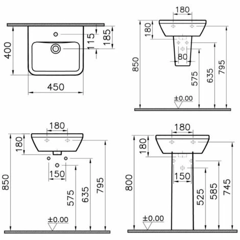 Vitra Integra Lavabo 45x40 Cm Avec Trou Pour Robinetterie Au Milieu, Blanc (7047-003-0001) – Image 2