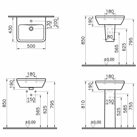 Vitra Integra Lavabo Suspendu 50x43 Cm Avec Trou Pour Robinetterie Au Milieu, Blanc (7048-003-0001) – Image 3