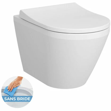 Vitra Pack Bâti-support En Verre Trempé/aluminium Brossé + Plaque Intégrée, Noir Brillant + WC Sans Bride Integra + Abattant Softclose – Image 3