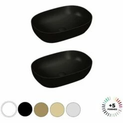 Lavabo Double Vasque à Poser VITRA Outline, 5 Formes, 5 Couleurs Haut De Gamme, Ovale, Noir Mat