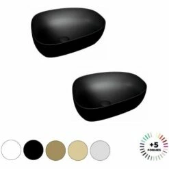 Lavabo Double Vasque à Poser VITRA Outline, 5 Formes, 5 Couleurs Haut De Gamme, Asymetrique, Noir Mat
