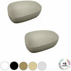 Lavabo Double Vasque à Poser VITRA Outline, 5 Formes, 5 Couleurs Haut De Gamme, Asymetrique, Taupe Mat