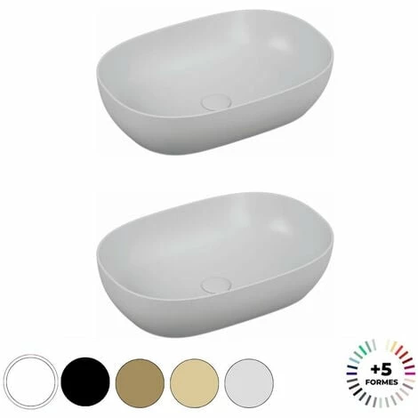 Lavabo Double Vasque à Poser VITRA Outline, 5 Formes, 5 Couleurs Haut De Gamme, Ovale, Blanc Brillant