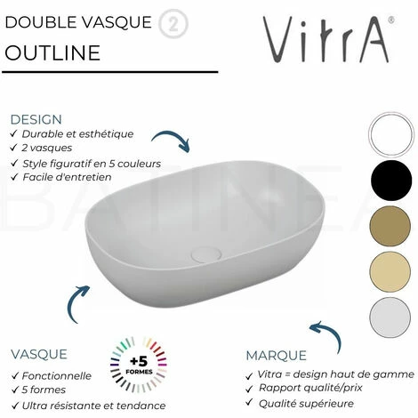 Lavabo Double Vasque à Poser VITRA Outline, 5 Formes, 5 Couleurs Haut De Gamme, Ovale, Blanc Brillant – Image 4