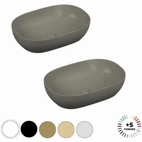 Lavabo Double Vasque à Poser VITRA Outline, 5 Formes, 5 Couleurs Haut De Gamme, Ovale, Vison Mat