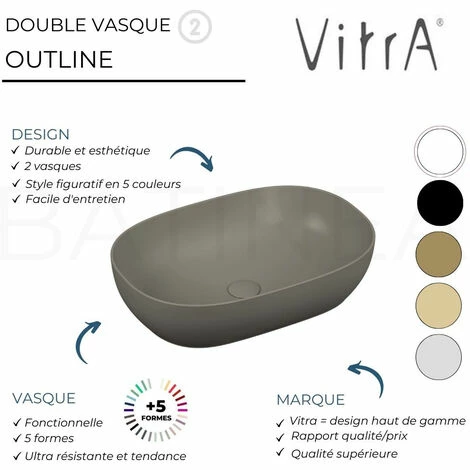 Lavabo Double Vasque à Poser VITRA Outline, 5 Formes, 5 Couleurs Haut De Gamme, Ovale, Vison Mat – Image 4