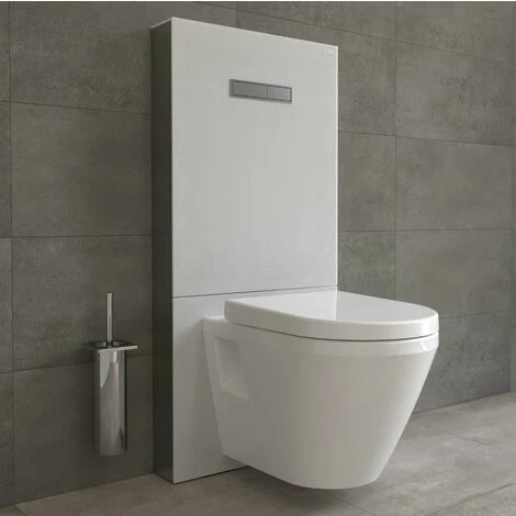 Vitra Pack WC Bâti Support En Verre Trempé/aluminium Brossé Avec Plaque Intégrée, Blanc + WC Suspendu Avec Abattant En Duroplast – Image 2