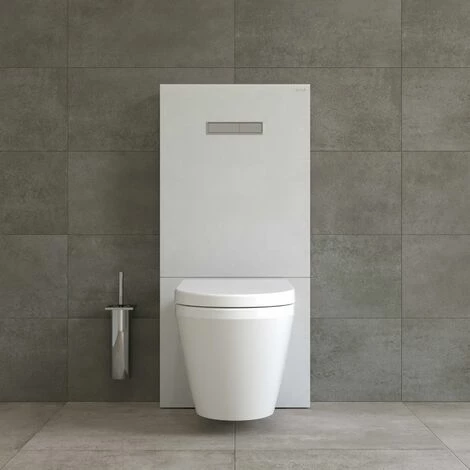 Vitra Pack WC Bâti Support En Verre Trempé/aluminium Brossé Avec Plaque Intégrée, Blanc + WC Suspendu Avec Abattant En Duroplast – Image 3